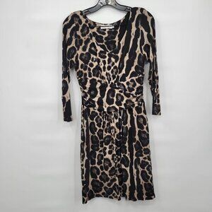 Velvet by Graham & Spencer Women Black Leopard Print V Neck Mini Dress Size S